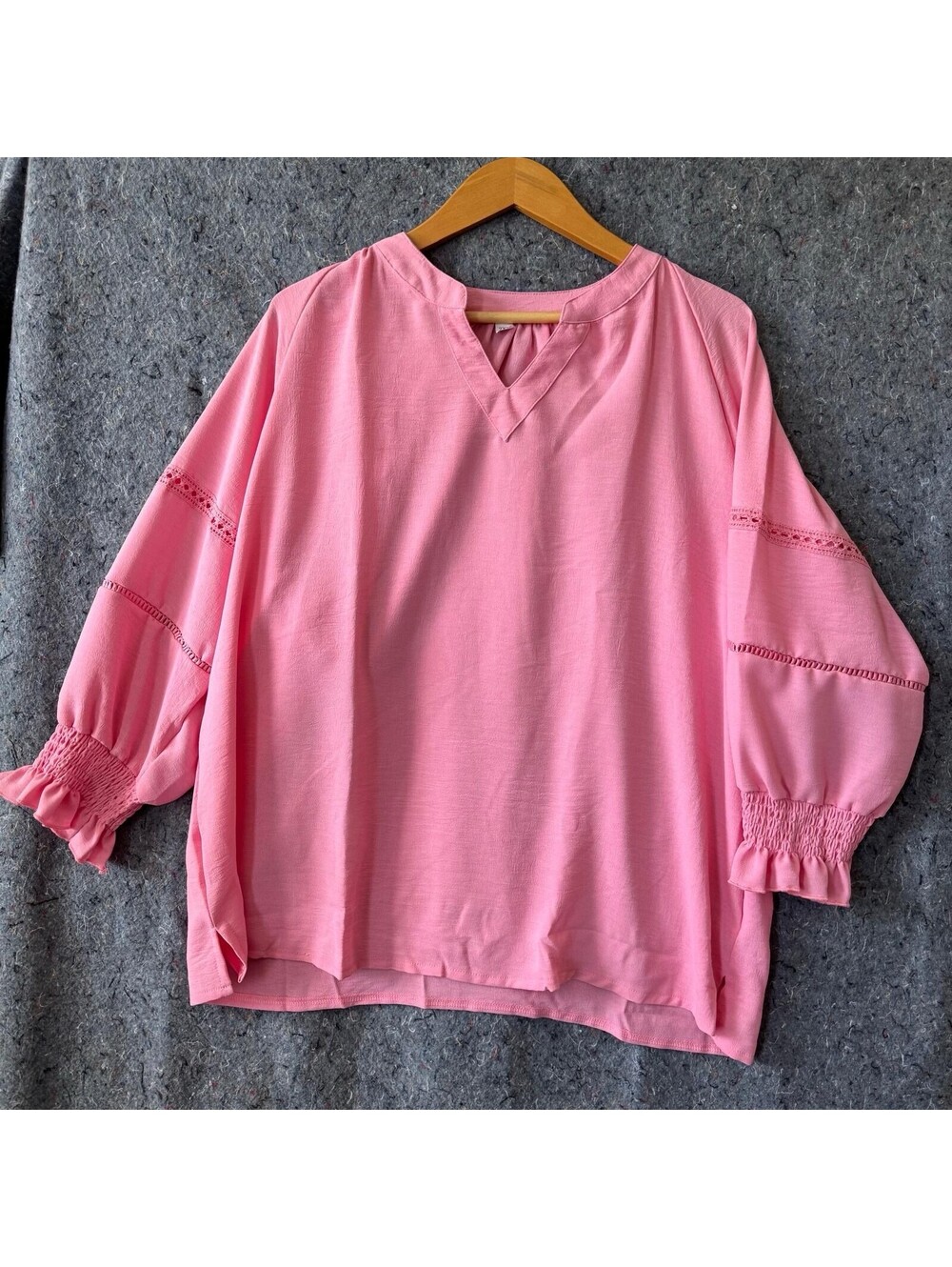 Womens 2XL Pink Boho Peasant Blouse V-Neck Smocked Ruffle NWOT Cottagecore